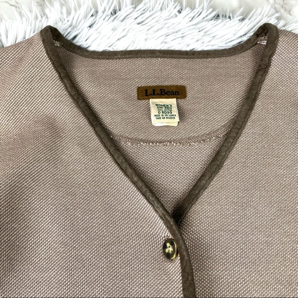L.L. Bean Taupe Thick Knit Suede Trim Cardigan Jacket EUC - Picture 4 of 10